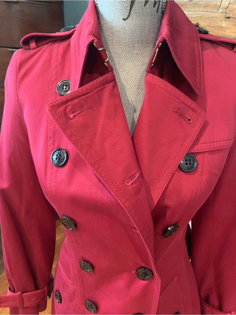 Burberry Burgundy/Merlot Double-Breasted Trench Coat - Picture 2 of 16
